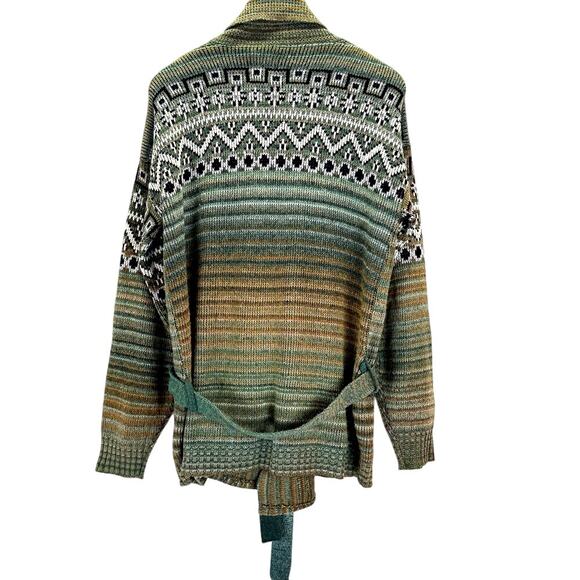 VTG Kings Road Sears Cardigan Mens L Green Cowichan Belted Sweater Western Boho - Picture 9 of 9